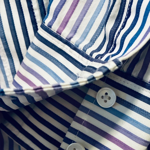 Blue-Purple Striped Button Down Blouse - Picture 3 of 9